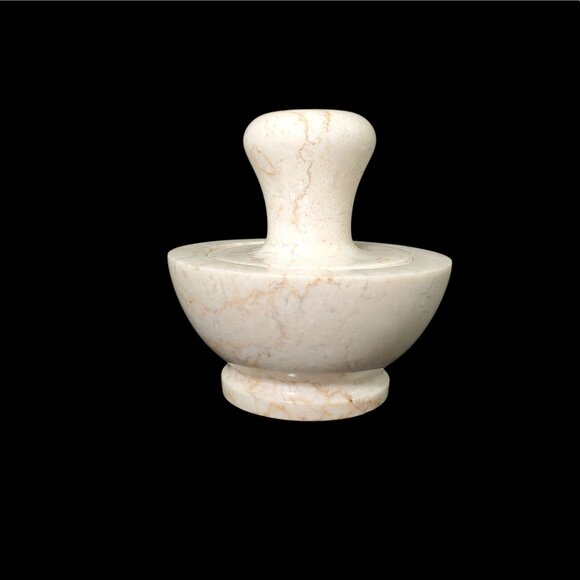 White Marble Mortar & Pestle Set Herbs Spice Grinder Pill Crusher Mushroom Shape - Picture 1 of 10